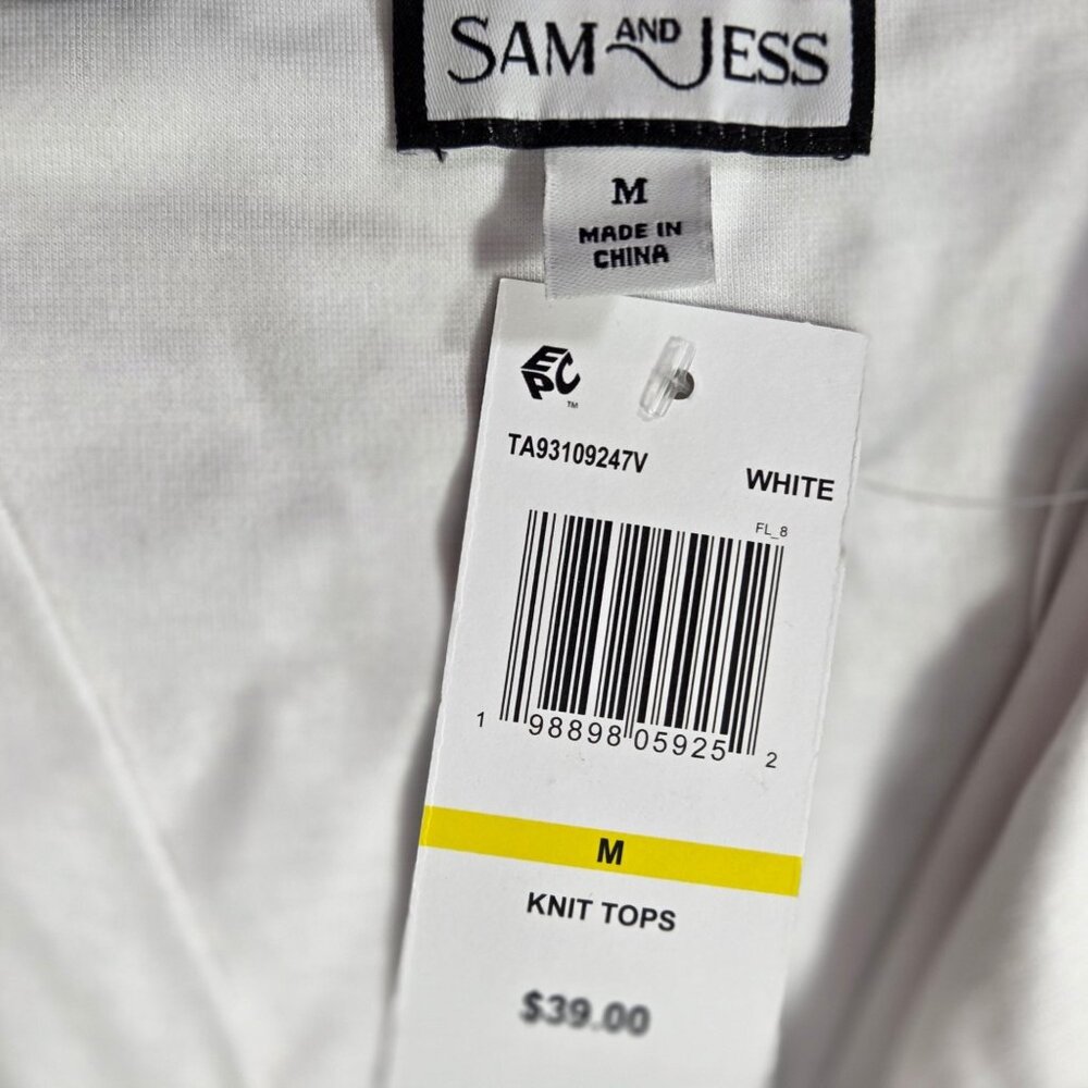 NWT Sam & Jess Women's Solid-Color Twist-Front V-Neck Top - White - Picture 3 of 5